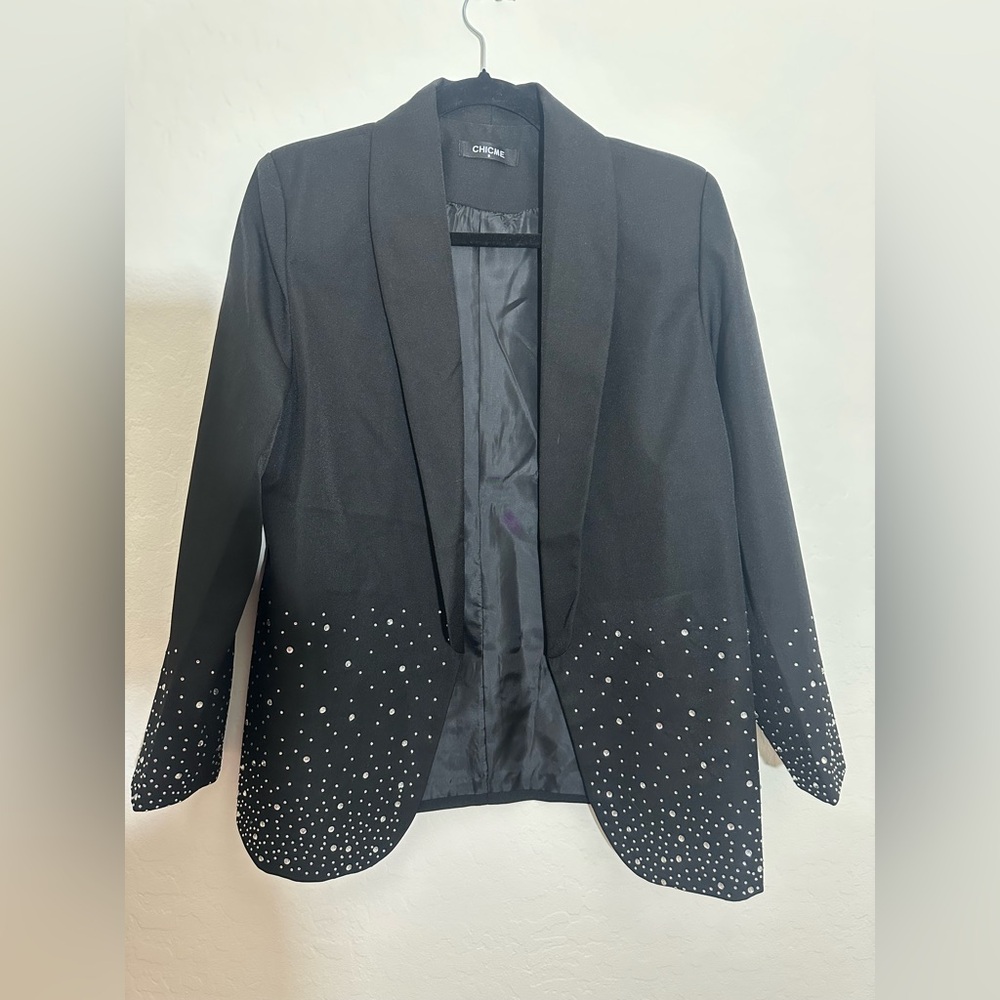 NWOT Chic Black Blazer with Rhinestone Detailing